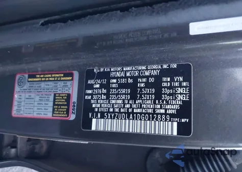 2013 Hyundai Santa Fe Sport 2.0T из США, поврежденный, VIN 5XYZUDLA1DG012889